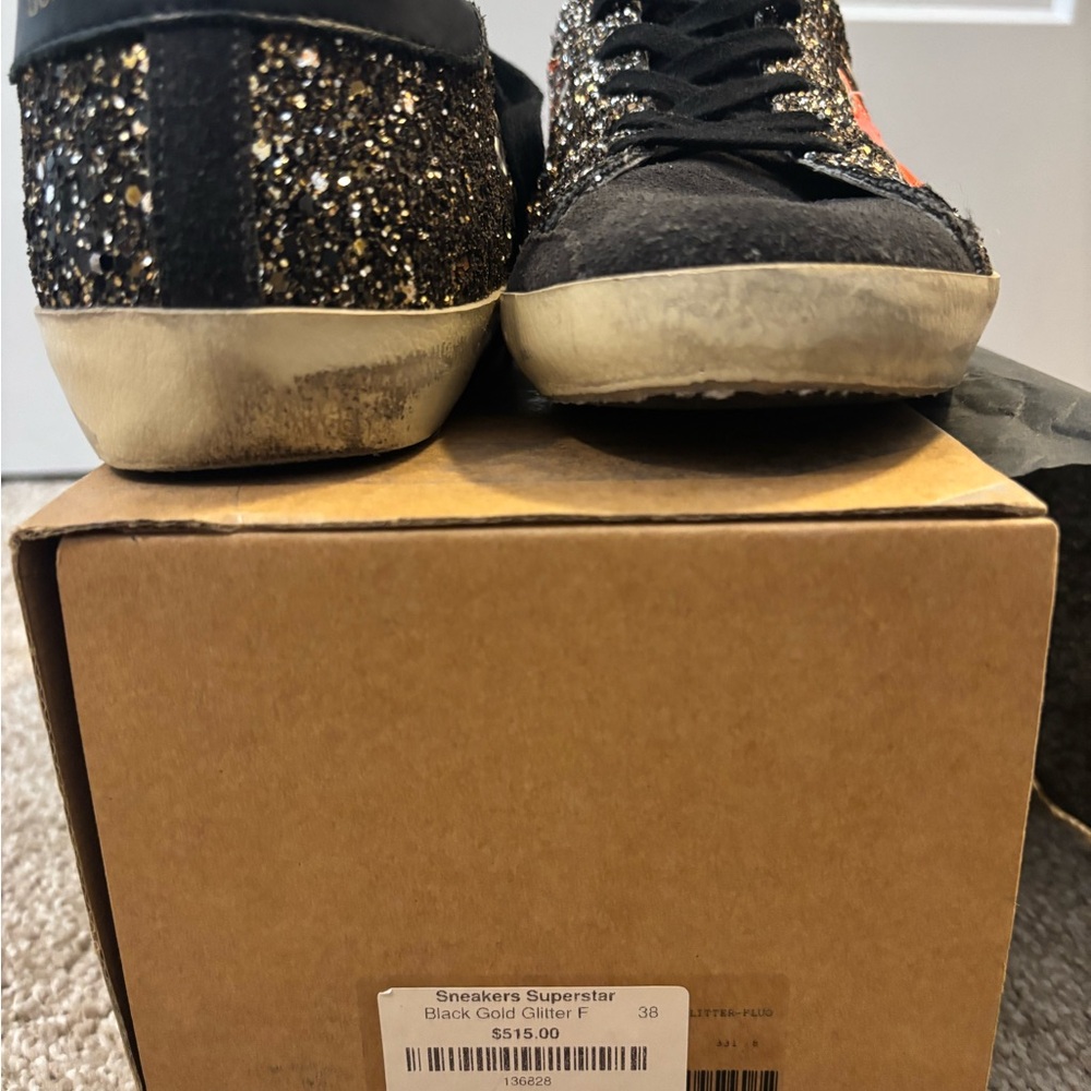 Golden Goose Superstar Black and Gold Glitter Sneakers - Picture 3 of 4
